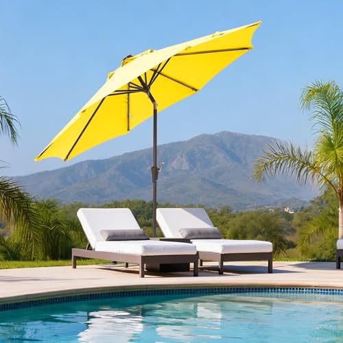 9 ft Patio Umbrella Outdoor Umbrella Patio with sloar lights yellow