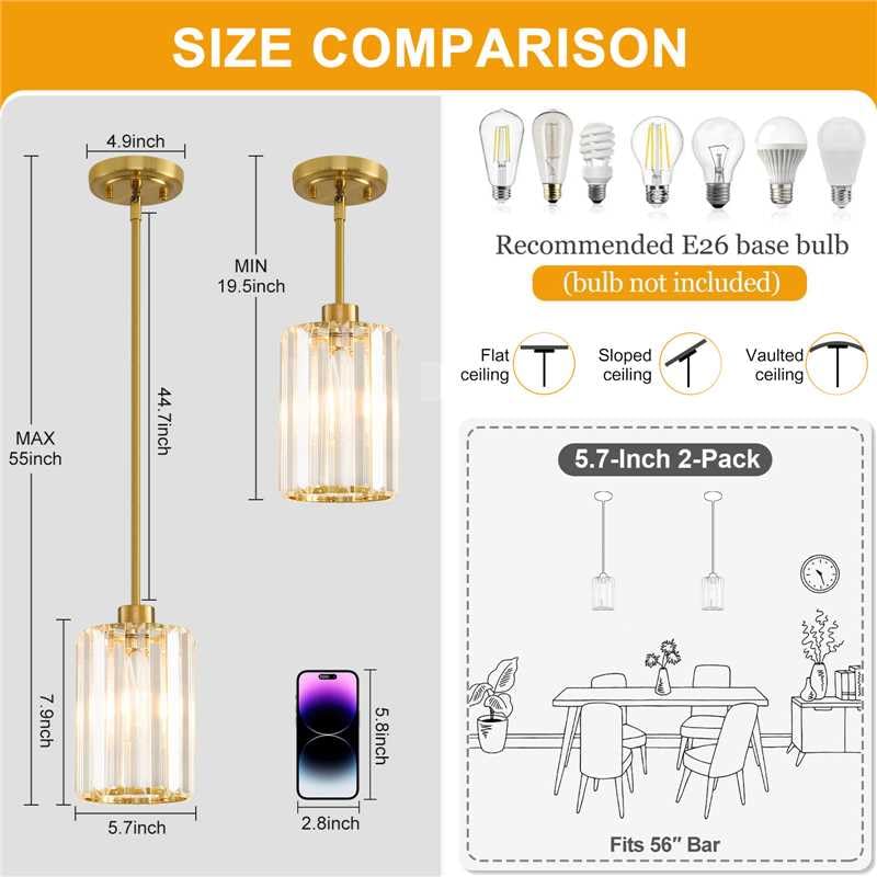 2 Pack Pendant Lights Kitchen Island (2 Count)