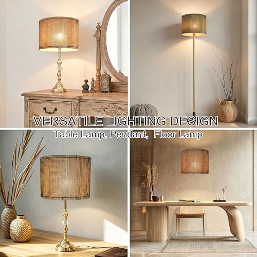 Rustic Bamboo Drum lamp Shade Art Deco Green Arch Pattern 11.8x9Inch