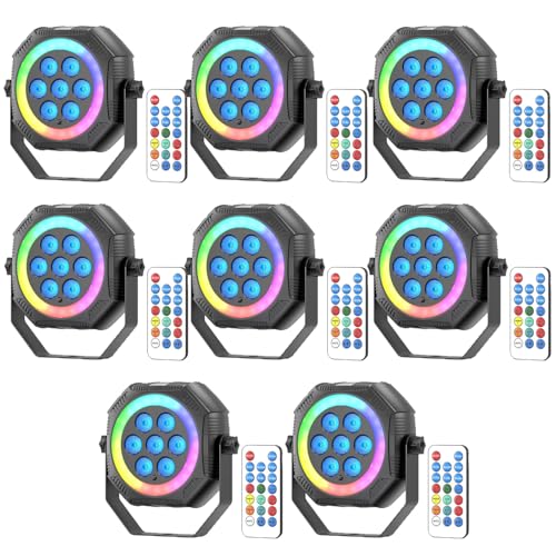 Stage Lights Mini RGB Battery Powered Uplights LED Rechargeable Par Can Lights with Halo (8 Count)