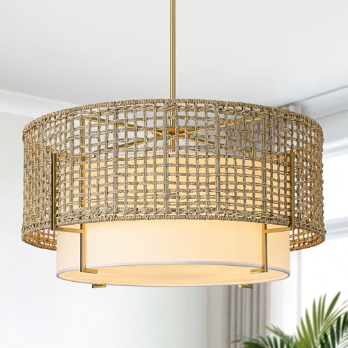 25.6" Large Rattan Chandelier