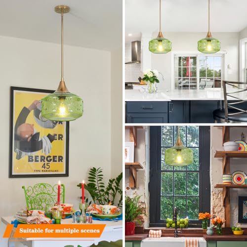 Gold Pendant Light over Kitchen Green Glass Hanging Light for Bathroom
