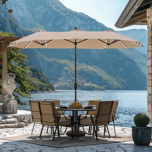 13 ft Patio Umbrella with 120 LED Solar Lights Double Sided Outdoor Umbrella for Patio 8 Colors Changing Table Umbrella Outdoor Patio for Garden Pool
