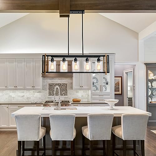 5 Light Black and Bronze Kitchen Island Lighting