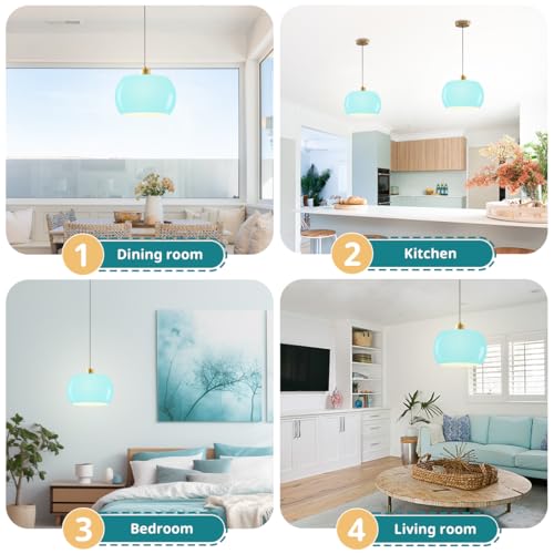 Ocean Blue Kitchen Island Pendant Light Hand Blown Glass Shade Gold Adjustable Hardwire Hanging Light for Restaurant Farmhouse Foyer