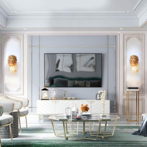 Crystal Wall Sconces Wireless Gold Lion Head Light for Bedroom