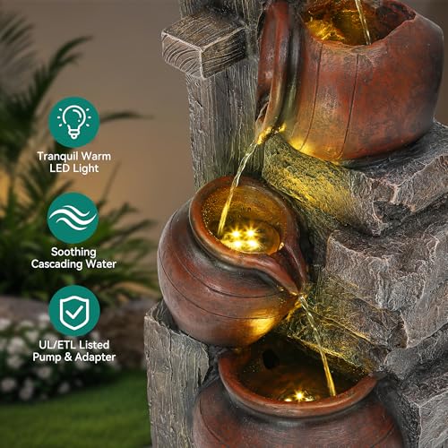 AUTODAYA 31.5" H Outdoor Water Fountain with LED Lights