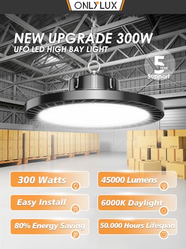 300W Super Bright UFO LED High Bay Lights 8 Pack 6000K 45000lm (8 Count)