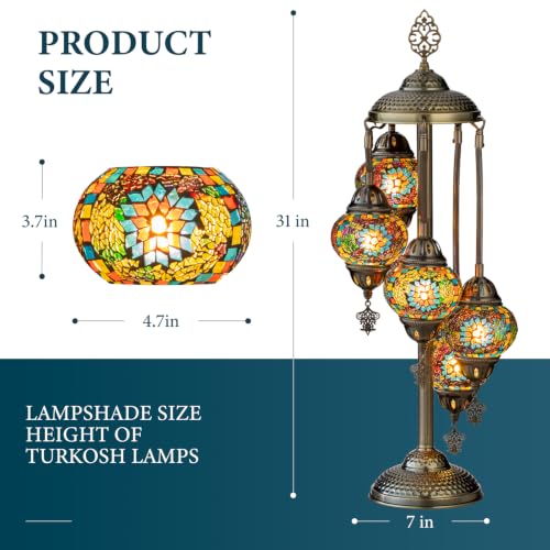 31" Turkish Mosaic Lamp Handmade 5 Globes Moroccan Table Lamp