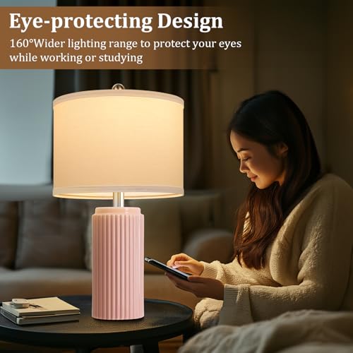 23.5" Pink Ceramic Table Lamps Set of 2 (2 Count)
