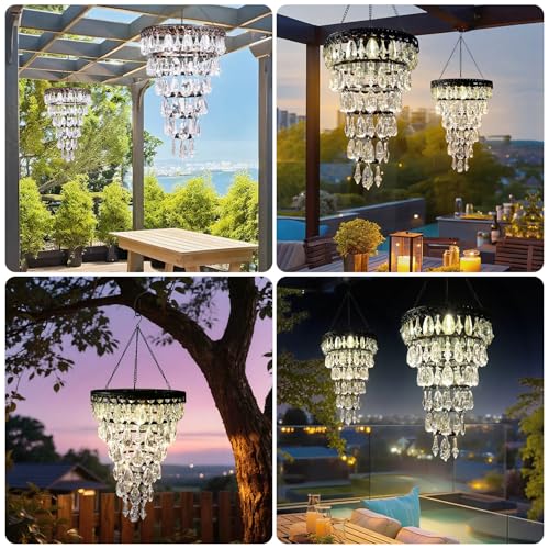 Solar Hanging Crystal Chandelier Outdoor Waterproof Garden Light