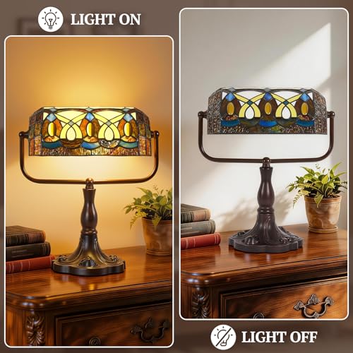 Bankers Lamp Vintage Geometric Stained Glass Desk Lamp