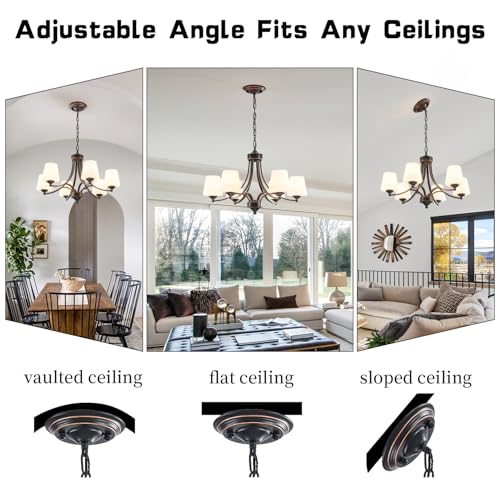 6 Light Farmhouse Chandeliers Black and Gold Dinner Room Light with Frosted Glass 47.2" Adjustable Pendant Ceilling Lighting Rustic Vintage Hanging Lamp for Kitchen Island Dining Table Living Room