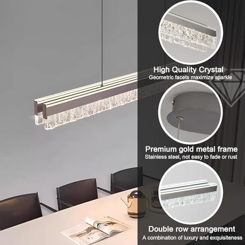 Dimmable Kitchen Island Lighting Modern LED Linear Chandelier Lighting Fixture 39in Crystal Modern Led Pendant Light Fixtures Over Table for Dining Room Kitchen Living Room