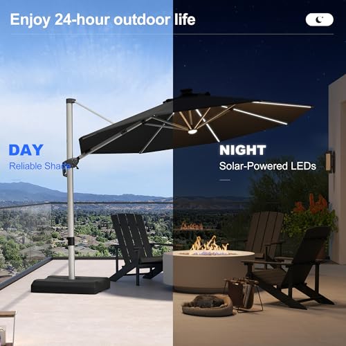Cantilever Patio Umbrella 11ft Round Solar LED Light