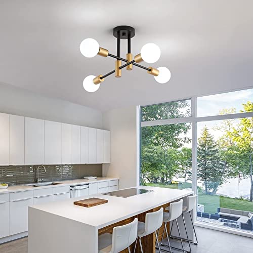 Black and Gold Modern Sputnik Chandelier Ceiling Light Fixtures