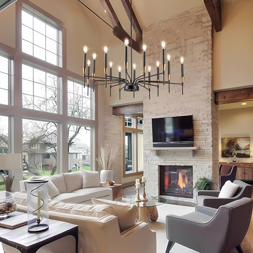 Dining Room Black Gold Chandelier 14 Lights Modern Lighting Fixtures