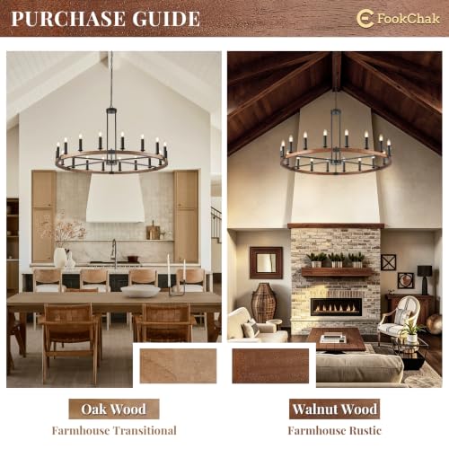 Farmhouse Walnut Wood Wagon Wheel Chandelier 47" 18 Light Round Chandeliers