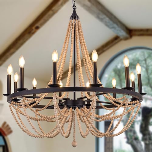 Beaded Chandelier Boho Light Fixture 38" French Country Chandeliers