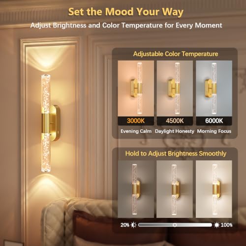 Crystal Battery Operated Wall Sconces Set of 2 for Home Space (2 Count)