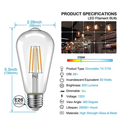 Edison Bulbs E26 LED Bulb 60 Watt Equivalent