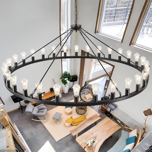 Large black wagon wheel chandelier 64 inch