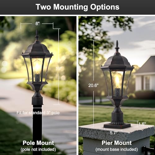 Cast Aluminum 24" Large Outdoor Post Light with 3" Pier Mount (2 Count)