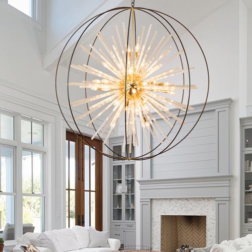 Black and Gold Crystal Chandelier for High Ceiling Foyer Entryway