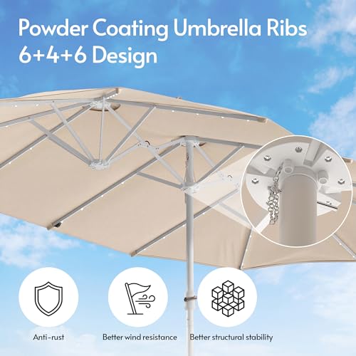 15ft Double Sided Patio Umbrella with Solar Lights and Base Included