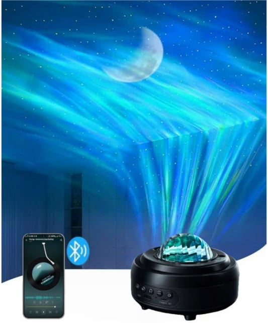 Galaxy Projector Night Light with Bluetooth Speaker, Starry Star Projection Light with Ocean Wave for Bedroom, Northern Lights Projector with Moon, Ambient Lighting for Room Party Xmas