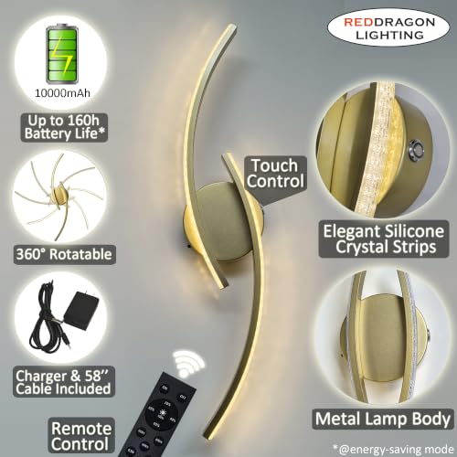 Set of 2 Crystal Glow Effect Gold Adhesive Wall Sconces Battery Operated
