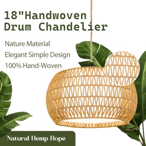 Large Plug in Pendant Light Boho Hanging Lights with Plug in Cord (yellow-Drum shape / 16.8)