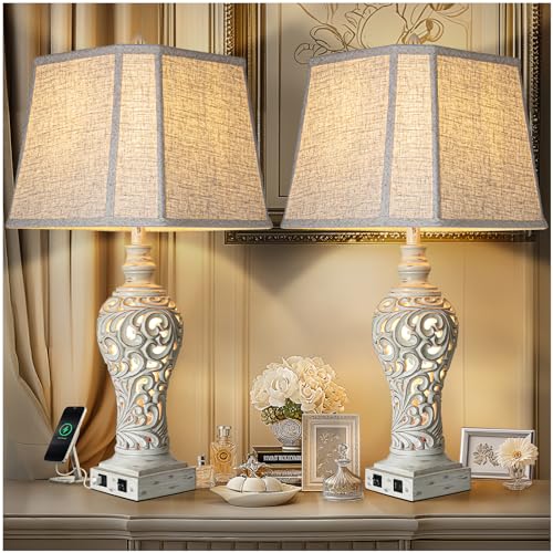 32" Table Lamp Set of 2 with Nightlight and 2 USB Ports