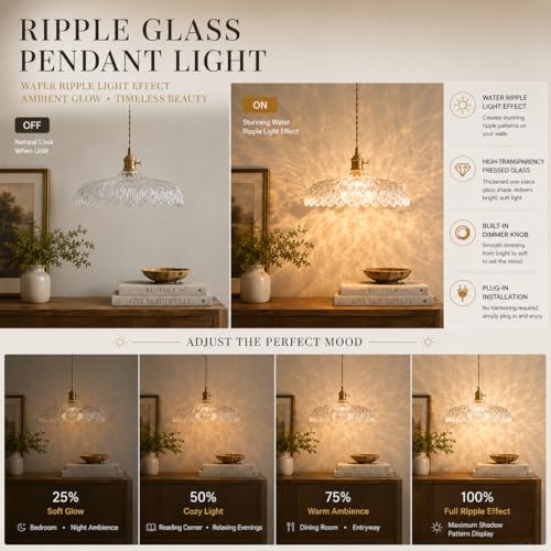Plug in Pendant Light with Water Ripple Effect Thickened High