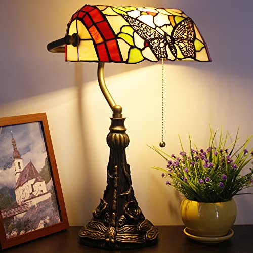 Tiffany Banker Lamp Small Stained Glass Table Lamp Butterfly Style