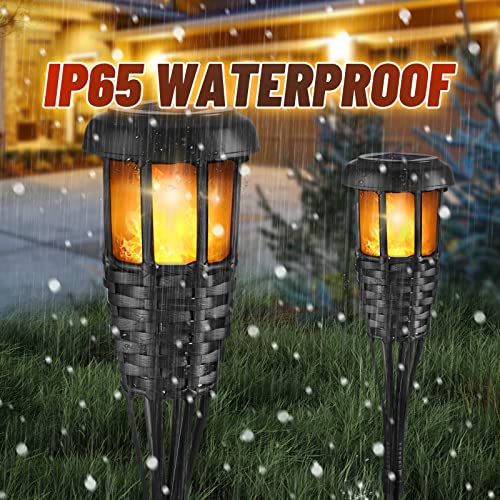 Flickering Flames Torch Solar Lights Handmade Bamboo Outside Flame Lighting Waterproof for Path