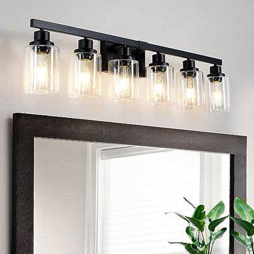 6 Light Black Vanity Lights 38'' Modern Bathroom Vanity Lighting Fixtures Above Mirror? Industrial Matte Bathroom Light Fixtures