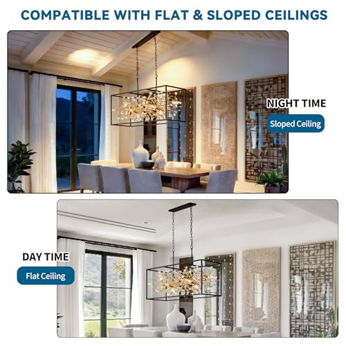 Modern Black and Gold Rectangle Crystal Chandeliers for Dining Room (8 Count)