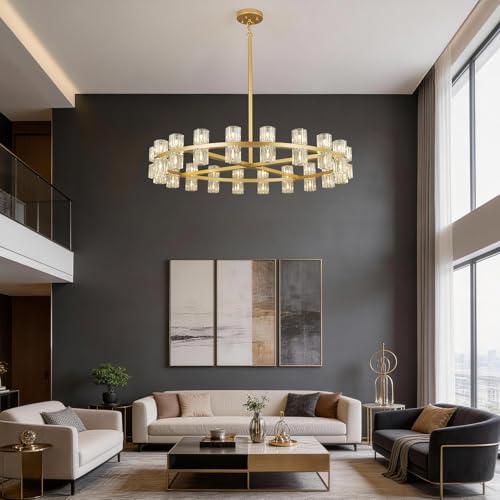 40 Light Dia 42" Gold Large Crystal Chandeliers for Dining Room Over Table