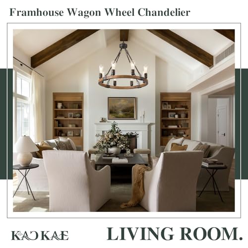 Farmhouse Wagon Wheel Chandelier 23.6" Oak Wood Chandelier Light Fixture 8