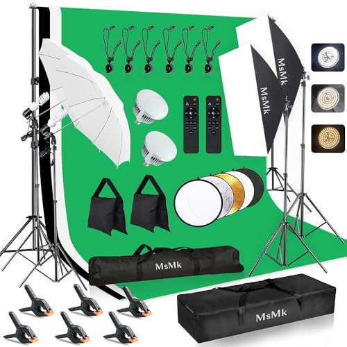 Upgraded LED Bulb] Photography Lighting Kit 8.5x10ft Backdrop Support System and LED Softbox Set