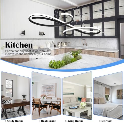 47.24" Led Chandelier Light Fixture Dimmable Black Modern Chandelier for Dining Room Kitchen Island Lighting Adjustable Height Led Pendant Light Ceiling Hanging