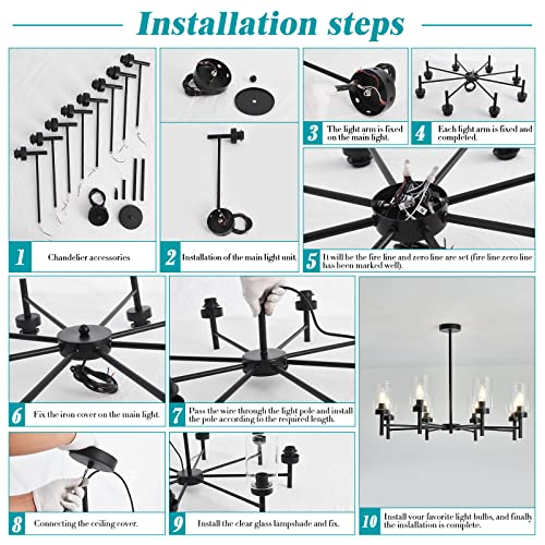 Black 8 Light Large Modern Chandelier