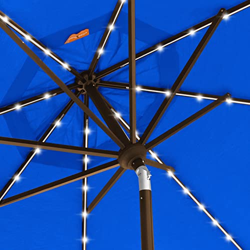USA 10-Year-Non-Fading 9ft 3-Tier Market Patio Umbrella, Commercial Table Umbrella with 80 Solar LED Lights, Crank Open, Windproof & UPF 50+ UV Protection for Garden, Deck, Pool, Backyard, Royal Blue