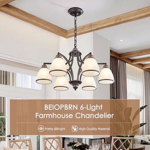 6 Light Chandeliers for Dining Room with Frosted Glass Black and Gold Strokes Modern 30’’Ceiling Hanging Light Fixtures Classic Pendant Lighting for Kitchen (6 Count)
