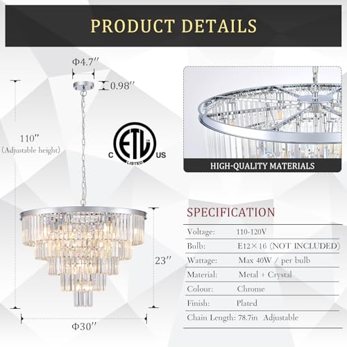 30" Modern Crystal Chandelier