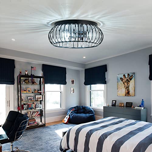 3 Light Flush Mount Ceiling Light Fixtures Modern Crystal Chandelier Black E26 Indoor Lighting for Hallway Bedroom Bathroom Foyer Living Room Dining Room Kitchen