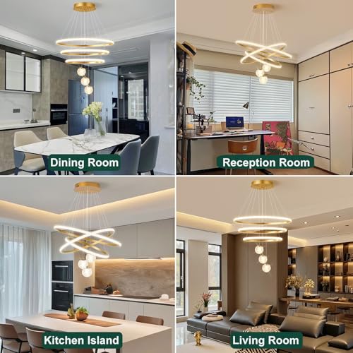 LED Modern 3 Ring Chandeliers 24inch Dimmable Kitchen Pendant Light