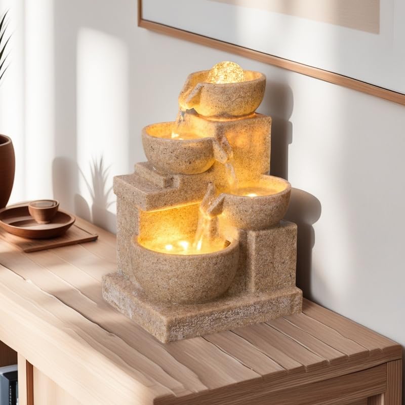 Tabletop Water Fountain Meditation Desktop Fountains for Meditation Relaxation for Bedroom Living Room Office Home Decor Relaxing Waterfall