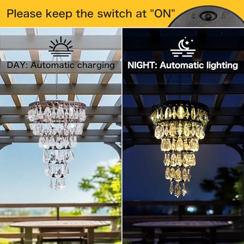 Solar Hanging Crystal Chandelier Outdoor Waterproof Garden Light